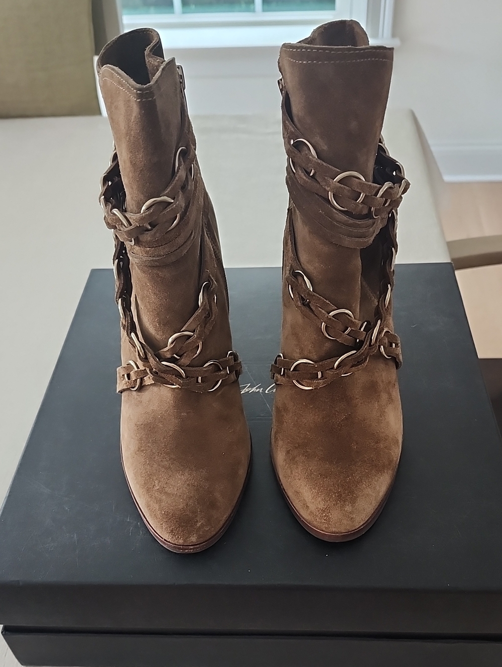 Brown Suede Chain-Accent Women's Ankle Boots